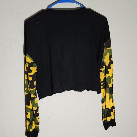 Papaya Top Black Yellow Long Sleeve Crop Top Small Y2K - Picture 4 of 8